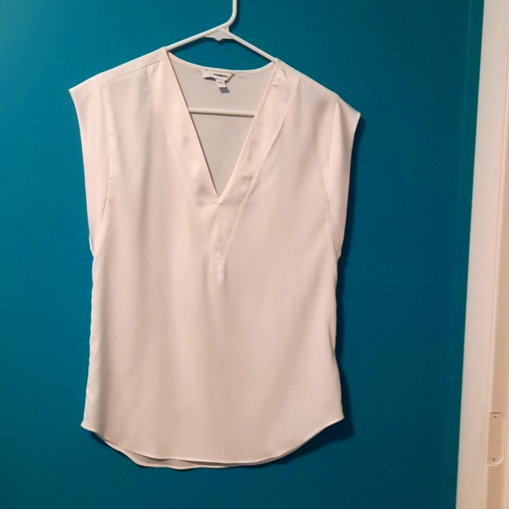 White sheer Express V cut blouse